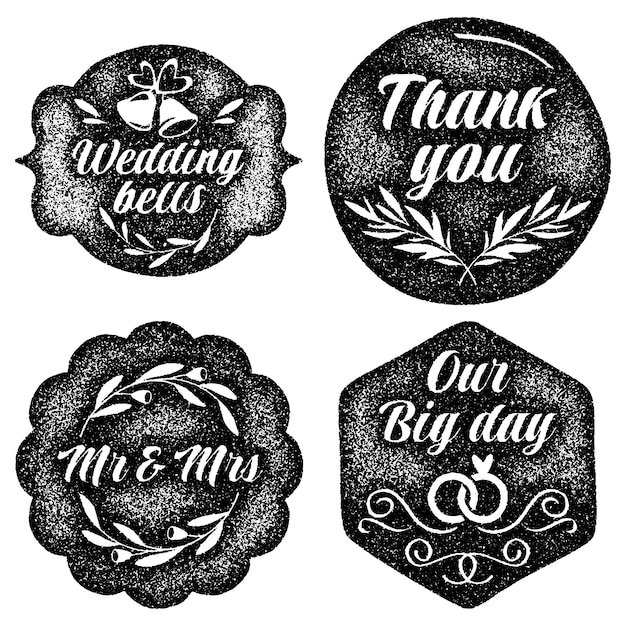 Vector gratuito colección de pegatinas de boda monocromáticas