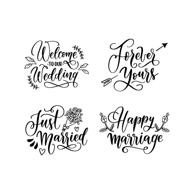 Colección de pegatinas de bodas con letras