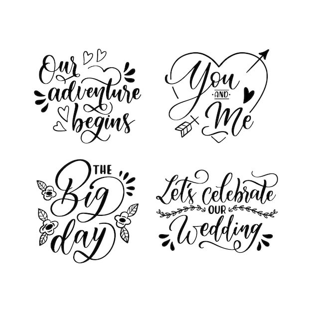 Colección de pegatinas de bodas con letras