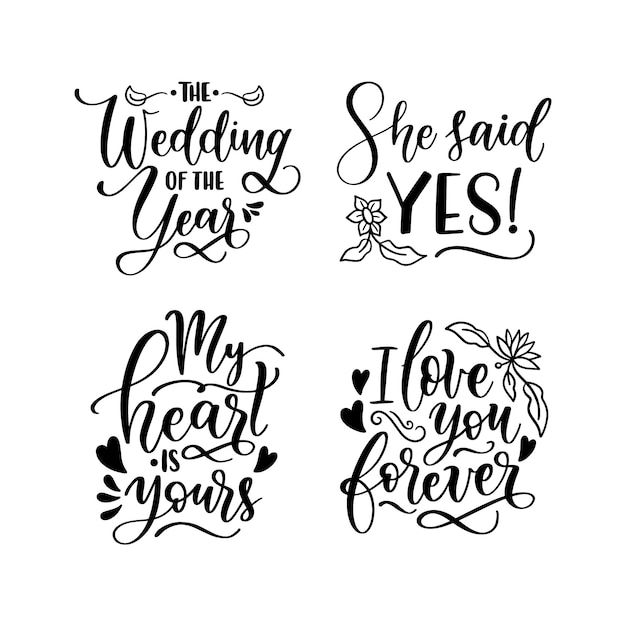 Colección de pegatinas de bodas con letras