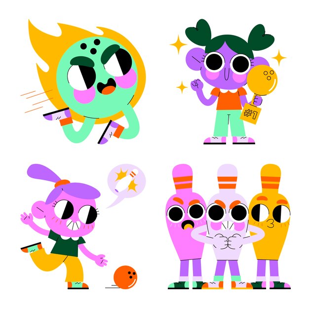 Colección de pegatinas de bolos de dibujos animados