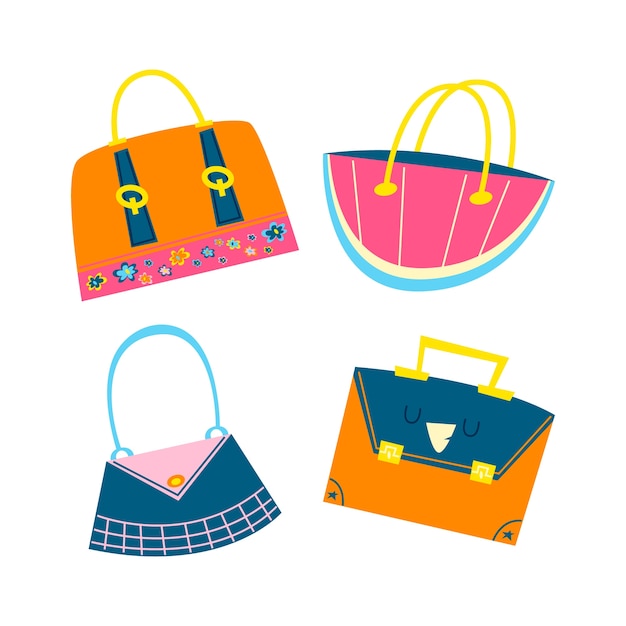 Vector gratuito colección de pegatinas de bolsos y maletas de dibujos animados retro