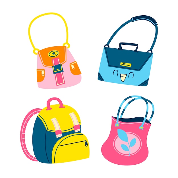 Vector gratuito colección de pegatinas de bolsos y maletas de dibujos animados retro