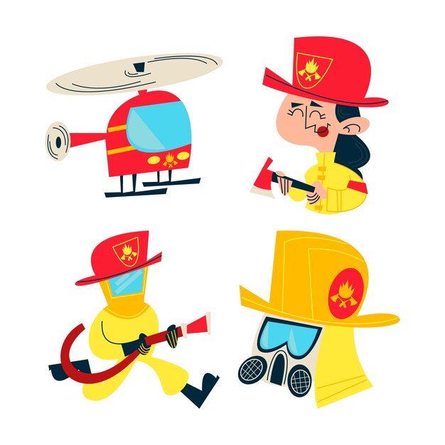 Colección de pegatinas de bombero de dibujos animados retro