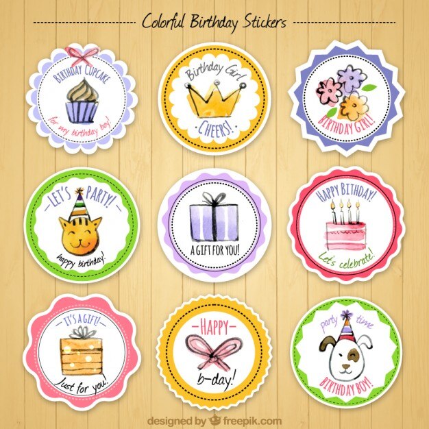 Colección de pegatinas bonitas de acuarela de cumpleaños