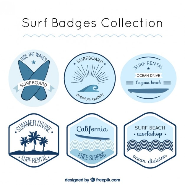 Vector gratuito colección de pegatinas bonitas de surf