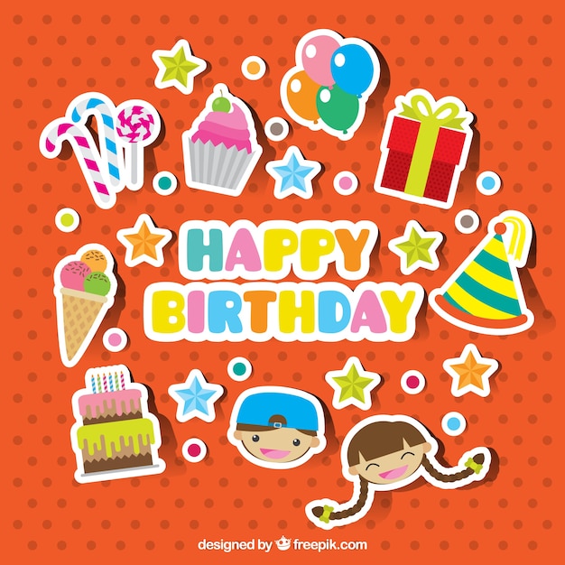 Vector gratuito colección de pegatinas bonitos para cumpleaños