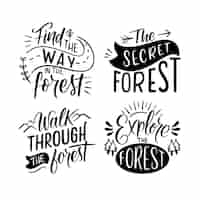 Vector gratuito colección de pegatinas de bosque con letras.