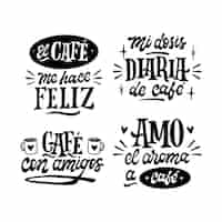 Vector gratuito colección de pegatinas de cafés con letras.