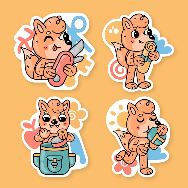 Colección de pegatinas de camping con fred the fox