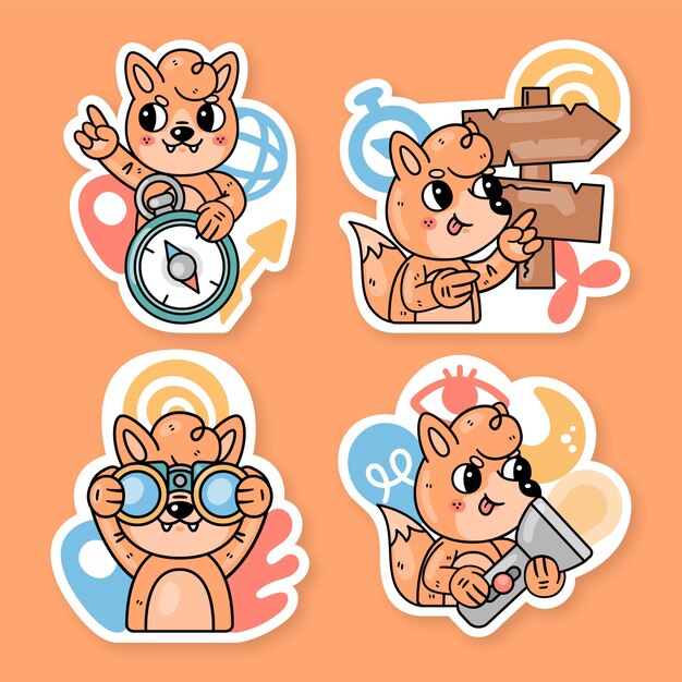 Colección de pegatinas de camping con fred the fox