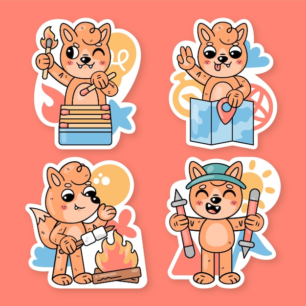 Colección de pegatinas de camping con fred the fox