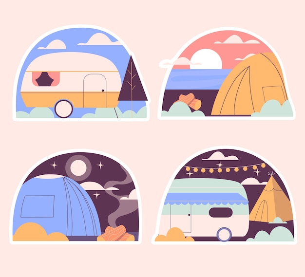 Vector gratuito colección de pegatinas de camping ingenuo