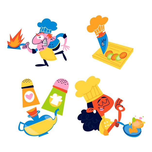 Colección de pegatinas de chef de dibujos animados retro