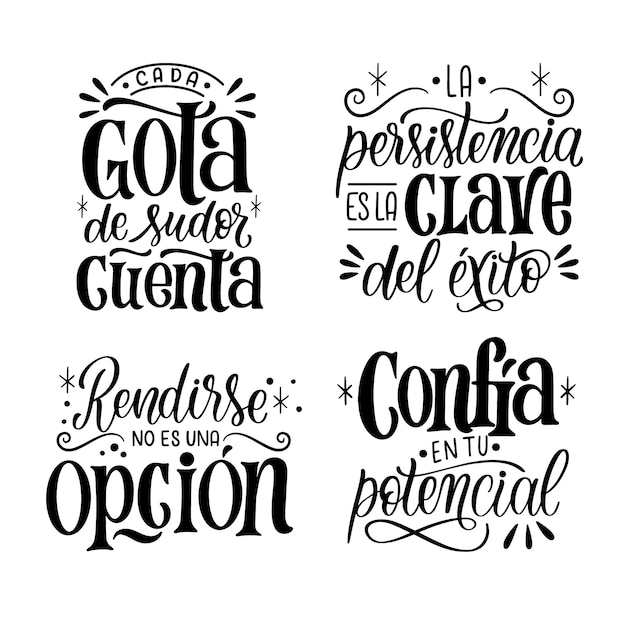 Colección de pegatinas de citas deportivas con letras negras