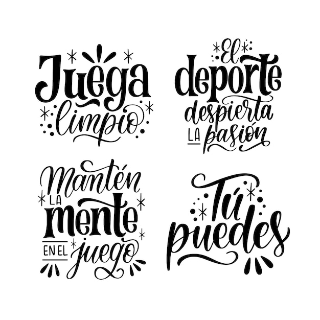 Vector gratuito colección de pegatinas de citas deportivas con letras negras