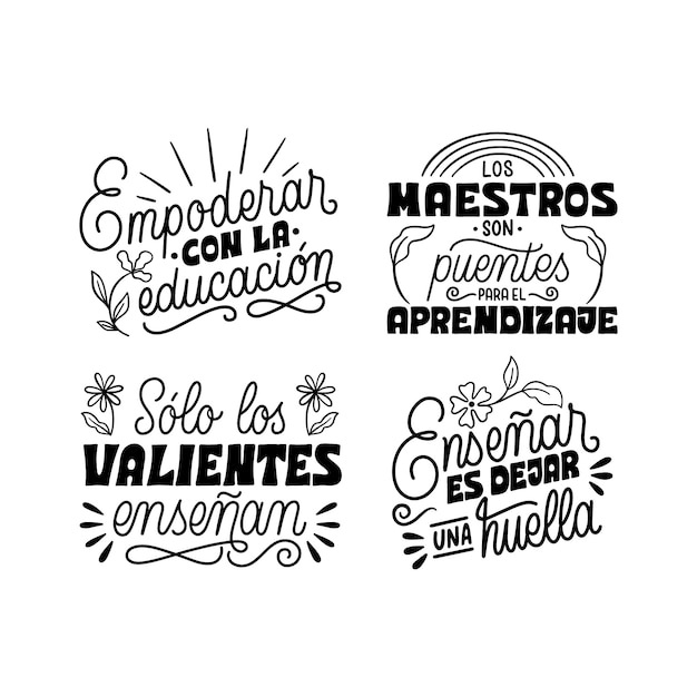 Vector gratuito colección de pegatinas de citas del maestro con letras negras