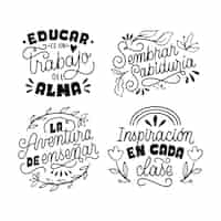 Vector gratuito colección de pegatinas de citas del maestro con letras negras