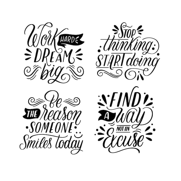 Colección de pegatinas de citas motivacionales de letras monocromáticas