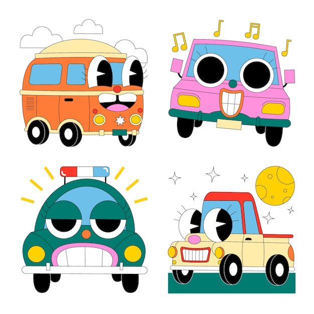 Colección de pegatinas de coches ácidos