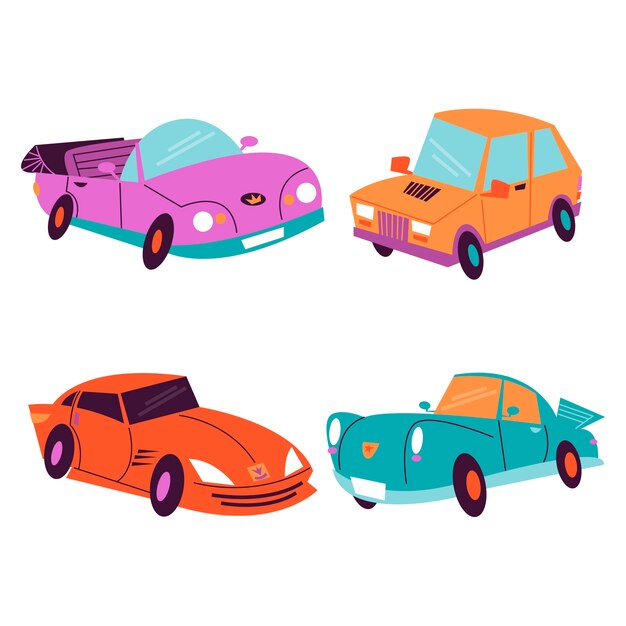 Colección de pegatinas de coches de dibujos animados retro