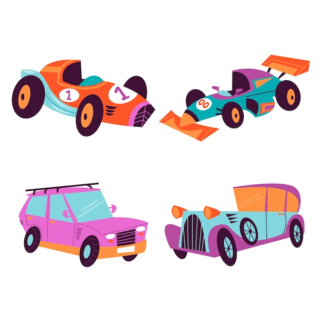 Colección de pegatinas de coches de dibujos animados retro
