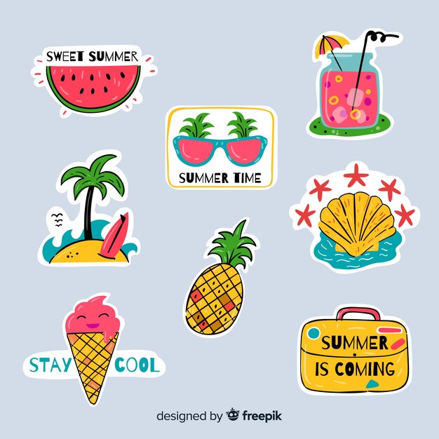 Colección de pegatinas coloridas de rebajas de verano