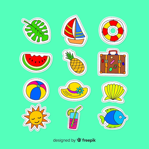 Vector gratuito colección de pegatinas coloridas de verano