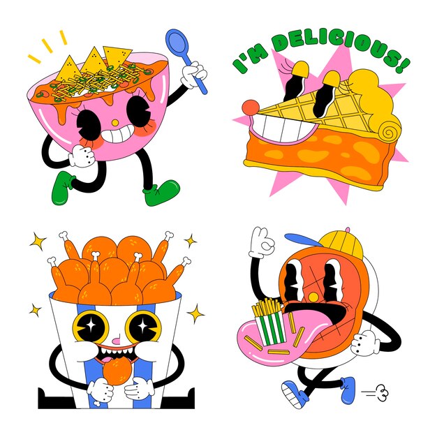 Colección de pegatinas de comida americana ácida