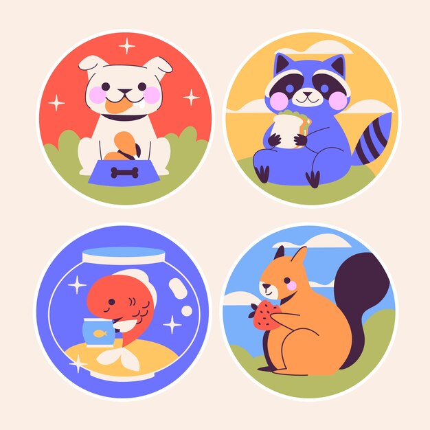 Colección de pegatinas de comida ingenuas