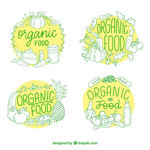 Colección de pegatinas de comida orgánica