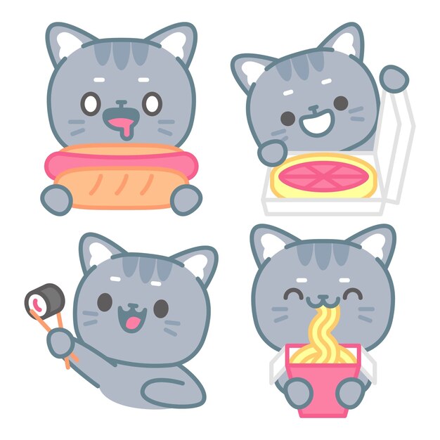 Colección de pegatinas de comida rápida con el gato tomomi