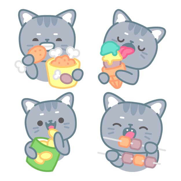 Colección de pegatinas de comida rápida con el gato tomomi