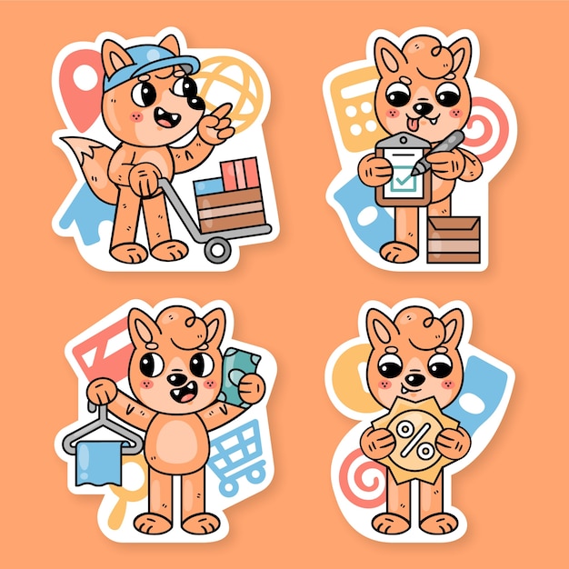 Colección de pegatinas de compras con Fred el zorro