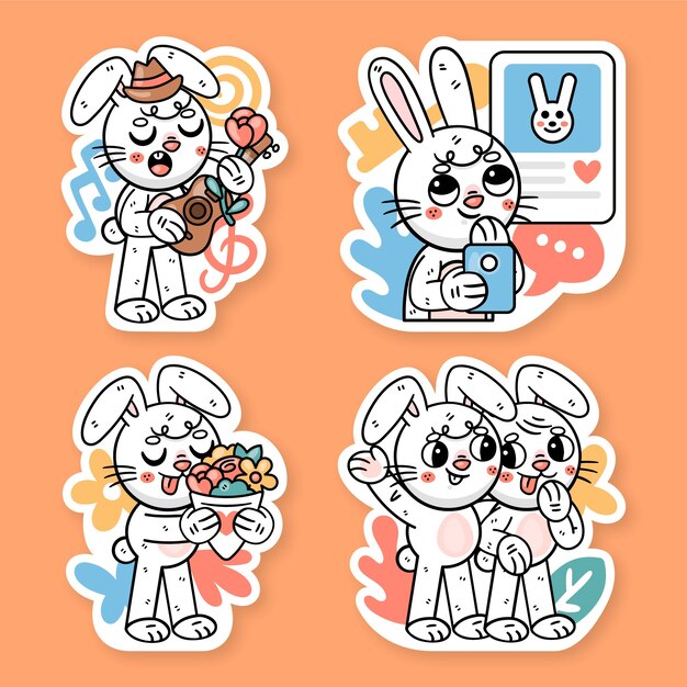Colección de pegatinas de coqueteo y romance con ronnie the bunny