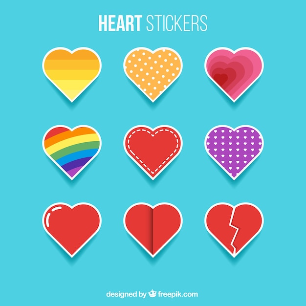 Vector gratuito colección de pegatinas de corazón con geniales diseños