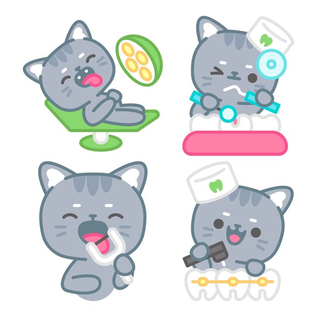 Colección de pegatinas de cuidado dental con el gato Tomomi