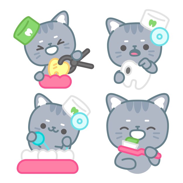 Colección de pegatinas de cuidado dental con el gato Tomomi