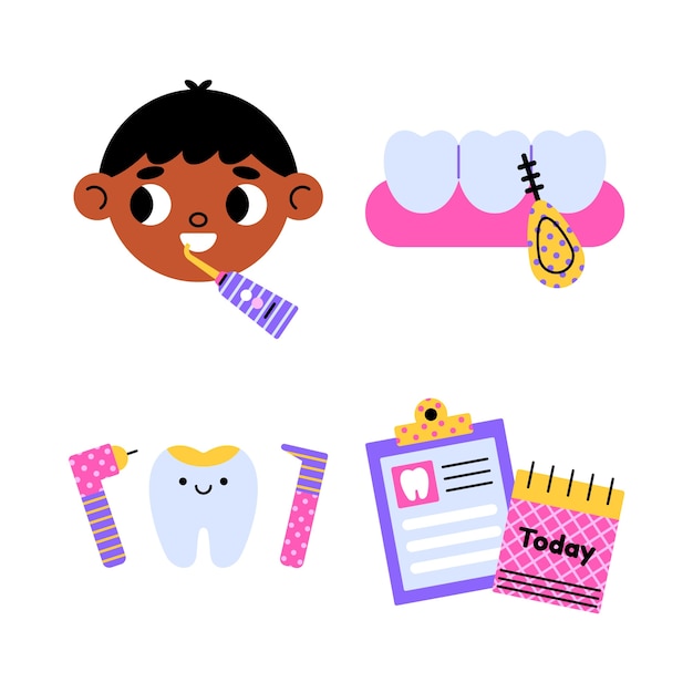 Vector gratuito colección de pegatinas de cuidado dental harmony