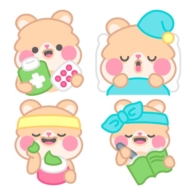 Colección de pegatinas de cuidado personal con kimchi el hámster.