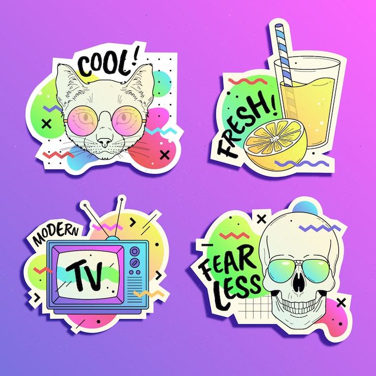 Vector gratuito colección de pegatinas de cultura de fanzine gradiente