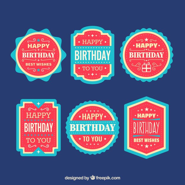 Colección de pegatinas de cumpleaños azules y rojas