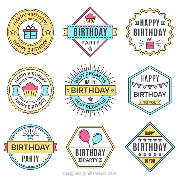 Colección de pegatinas de cumpleaños dibujadas a mano 