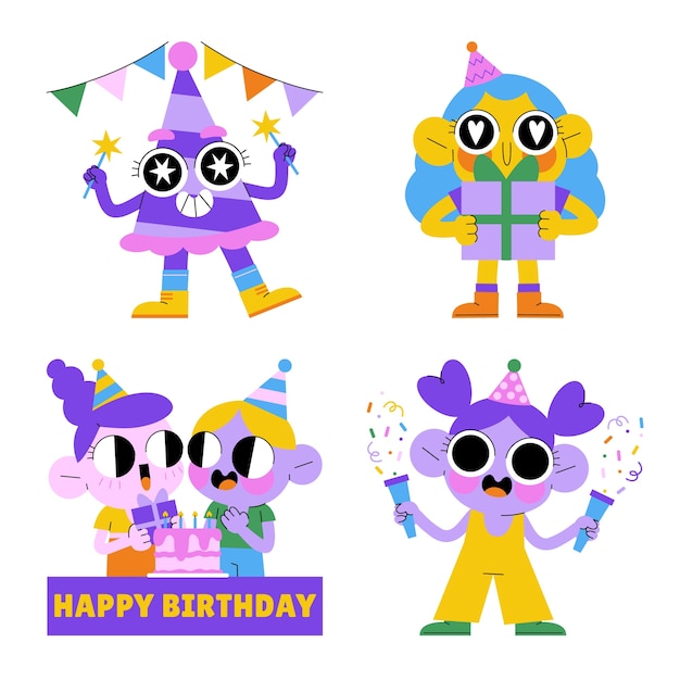 Vector gratuito colección de pegatinas de cumpleaños esmaltadas