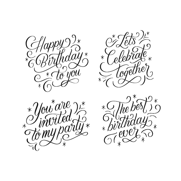 Colección de pegatinas de cumpleaños con letras negras