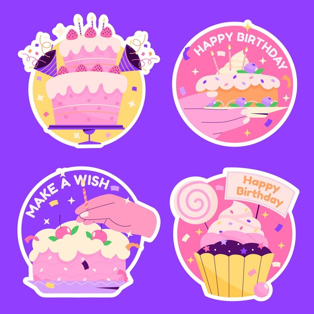 Colección de pegatinas de cumpleaños planas