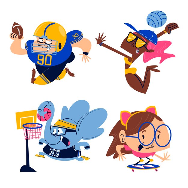 Colección de pegatinas deportivas de dibujos animados
