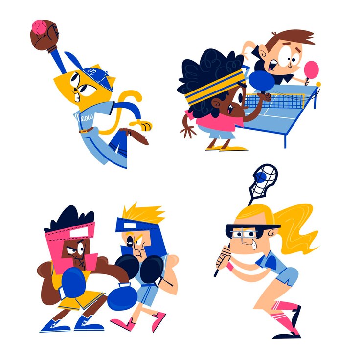 Vector gratuito colección de pegatinas deportivas de dibujos animados