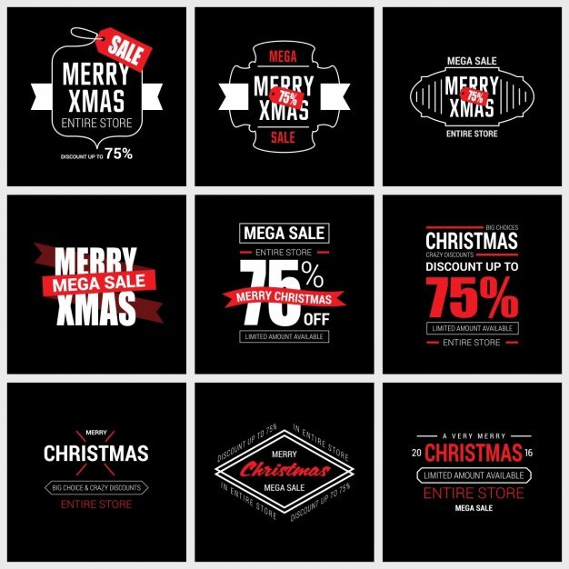Colección de pegatinas de descuento navideñas