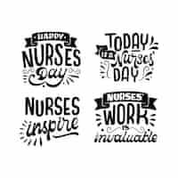 Vector gratuito colección de pegatinas del día internacional de la enfermera con letras monocromáticas